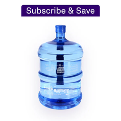 A 15L returnable alkaline water jug on white background