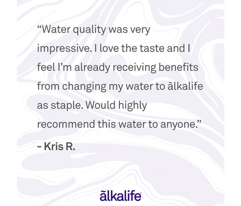 a testimonial sharing the customer was impressed with the quality and benefits of ãlkalife naturally alkaline mineral water